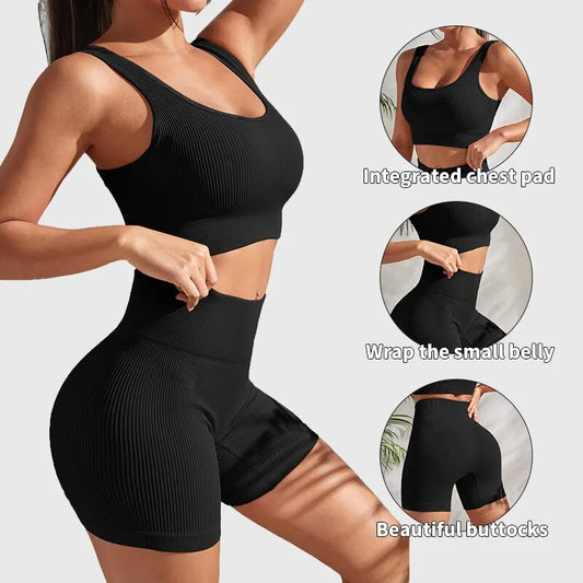 Seamless Ribbed 2-Piece Yoga Workout Set for Women